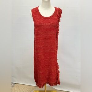 HOLDING HORSES Red Knit fringe midi sweater dress size M